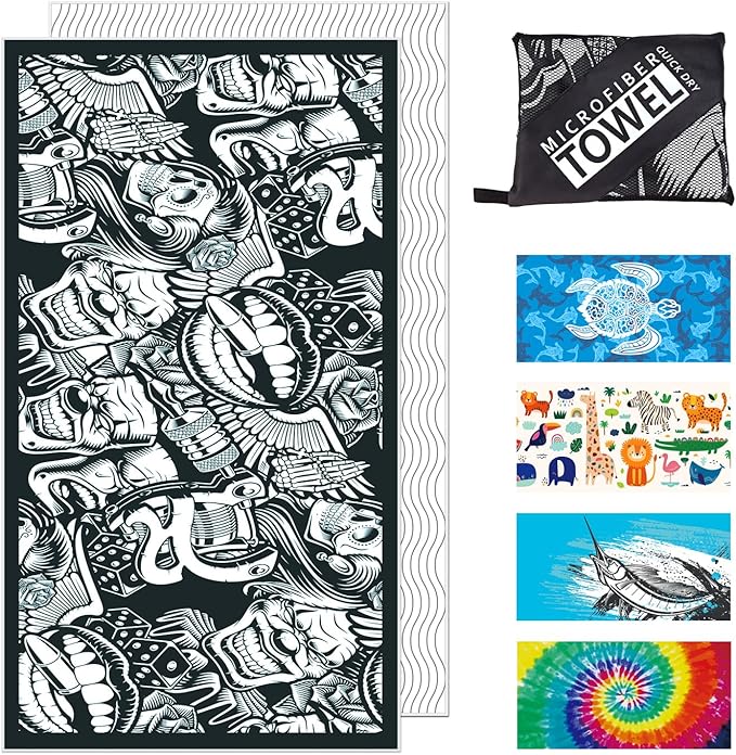 Beach Towel - Microfiber Beach Towels(71" x 40" - 1Pcs) - Quick Dry Sand Proof Absorbent Compact Beach Blanket - Lightweight Towel for Beach Swimming Surfing Sports Yoga Gym(Skull)