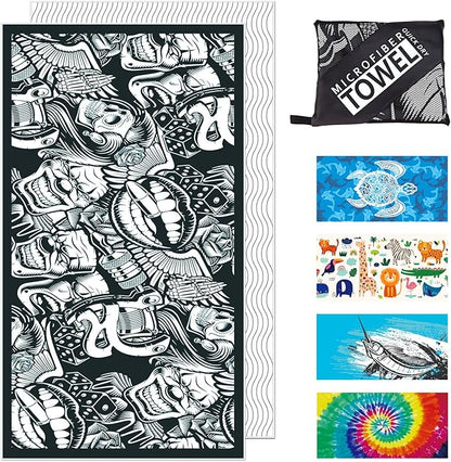 Beach Towel - Microfiber Beach Towels(71" x 40" - 1Pcs) - Quick Dry Sand Proof Absorbent Compact Beach Blanket - Lightweight Towel for Beach Swimming Surfing Sports Yoga Gym(Skull)