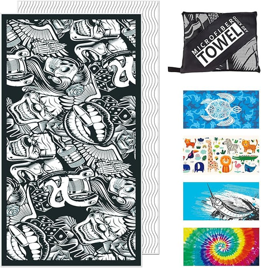 Beach Towel - Microfiber Beach Towels(71" x 40" - 1Pcs) - Quick Dry Sand Proof Absorbent Compact Beach Blanket - Lightweight Towel for Beach Swimming Surfing Sports Yoga Gym(Skull)