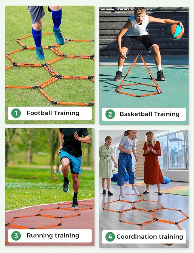 GHB Hex Agility Rings Speed Rings with Carrying Bag 6 Set Portable Hexagon Rings, Agility Hurdles for Agility Footwork Training