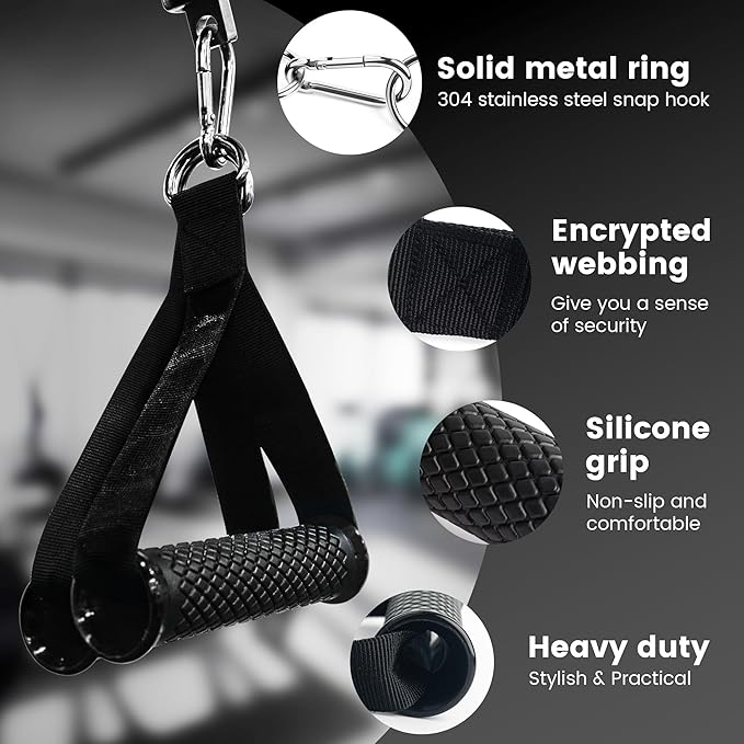 Ultra Heavy Duty Exercise Handles, Cable Handles Gym Equipment Attachment, Double D-Ring Grips, Encrypted Webbing, Design Non-Slip Comfort Grips