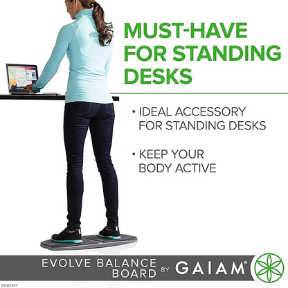 Gaiam Evolve Balance Board Standing Desk, Anti Fatigue Wobble Board for Home Office, Physical Therapy, Exercise Equipment, Stability Rocker for Constant Movement, Increase Focus, Floor Mat Alternative