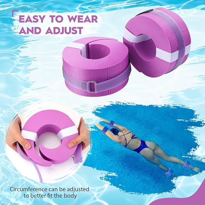 2 Pcs Foam Swim Aquatic Cuffs Equipment Water Aerobics Float Ring with Detachable Hook and Loop Fastener Fitness Workout Set for Swimming Fitness Training Pool Exercise