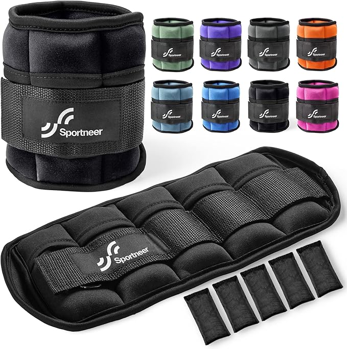 Sportneer Adjustable Ankle Wrist Weights for Men Women Kids, Adjustable Leg & Cuff Weight Straps for Fitness, Walking, Running, Aerobics, Yoga, Gym | 2 lbs for Each Ankle, 1 Pair Total Weight 4 lbs