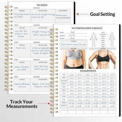 Fitness Journal Workout Planner for Men & Women, A5(6.4" x 8.3") Workout Journal Log Book Planner for Track Gym Essentials, Home Workouts, Track Progress, Achieve Goals, Black