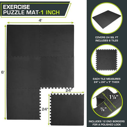 ProsourceFit Extra Thick Puzzle Exercise Mat ¾” and 1", EVA Foam Interlocking Tiles for Protective, Cushioned Workout Flooring for Home and Gym Equipment