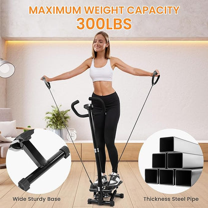 Signature Fitness Mini Steppers for Exercise with Handlebar, Stair Stepper with Resistance Bands, Portable Stepper Capable of Full-Body Exercise, Low Noise and Smooth, Multiple Colors