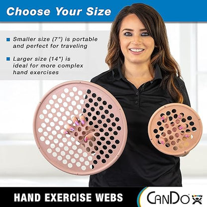 CanDo Hand Exercise Webs for Physical Therapy, Grip Strengthening, and Hand, Finger, Wrist Resistance Workouts, Portable Size, Low Powder, 14" Diameter, Tan: XX-Light