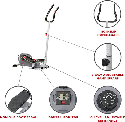 Sunny Health & Fitness 2 in 1 Sit/Stand Mini Elliptical Machine, Portable Under Desk Peddler Exerciser for Senior Home Workout, Optional Handlebars, Resistance Bands and Sunnyfit App Connection