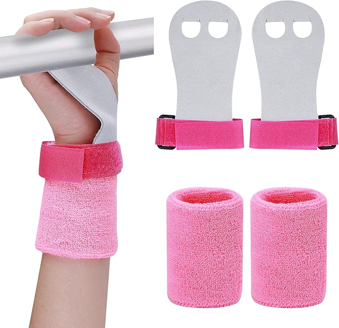 2 Gymnastics Grips Wristbands Sets for Girls Youth Kids, Gymnastic Hand Grips Gymnastic Bar Palm Protection and Wrist Support Sports Accessories for Kids Workout and Exercise