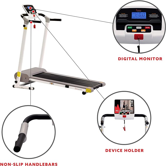 Sunny Health & Fitness Smart Foldable Exercise Running Walking Treadmill, Easy Assembly, LCD Performance Monitor, Device Holder, Optional SunnyFit® App Enhanced Connectivity