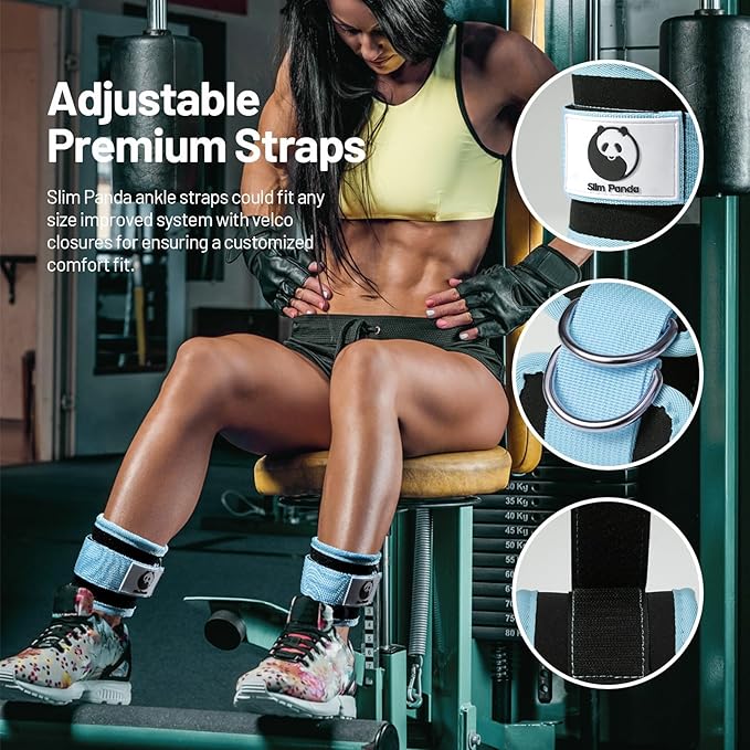 Slim Panda Ankle Strap for Cable Machine,Ankle Cuff for Kickbacks, Booty Hip Abductors,Glute Workouts, Leg Extensions, Curls for Men and Women, Adjustable with Double D-Rings