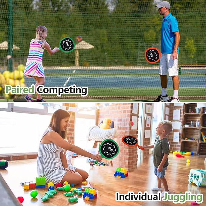 Racquet Paddle Bouncy Ball Play Set for Kids Adults Family Activities, Indoor or Outdoor Play Games, Great Gift Choice for Children’s Birthday, Christmas or House Warming