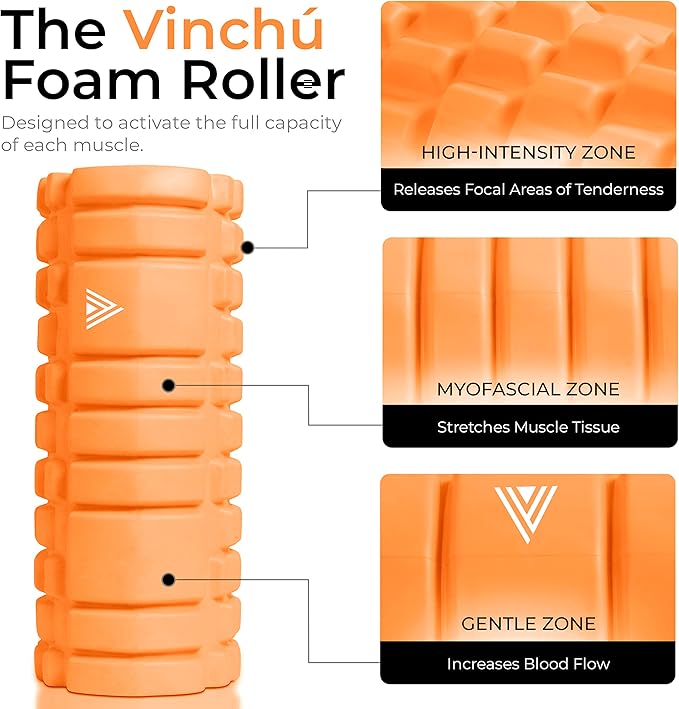 The Vinchu Foam Roller - Deep Tissue Massage Muscle Roller and Stretching Equipment for Sustainable Strength and Myofascial Trigger Point Release (Orange, L)