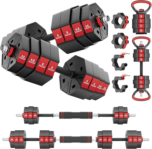 BIERDORF Adjustable Weights Dumbbells Set with 2 Adjustable Kettlebell and 4 Barbell Clips 50LB/60LB/80LB Free Weights Dumbbells Set 4 In 1 Used as Kettlebell Barbell Dumbbell Push Up Bar for Home Gym