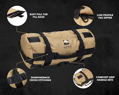 Ultra Fitness Workout Exercise Sandbags - Heavy Duty Sand-Bag, Functional Strength Training, Dynamic Load Exercises, WODs, General Fitness and Military Conditioning