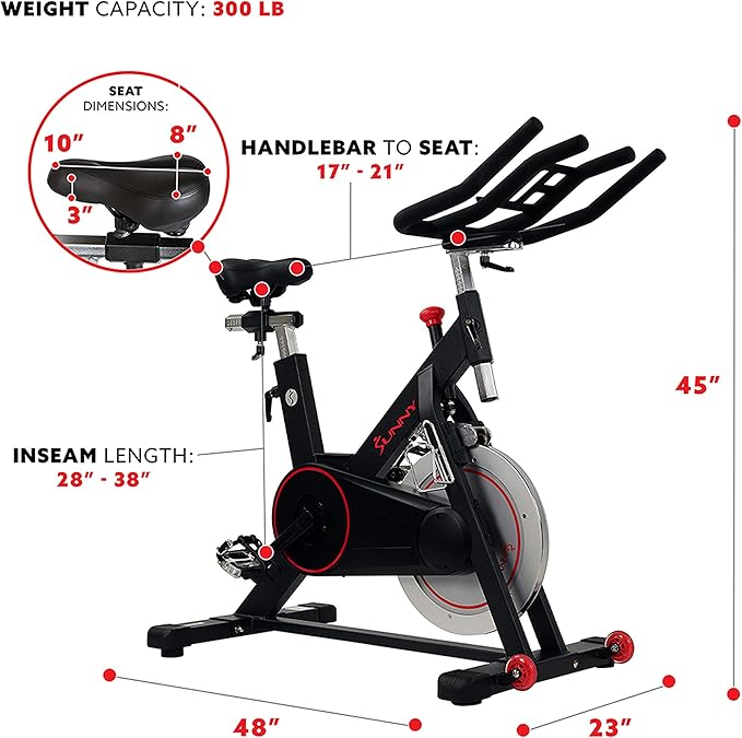 Sunny Health & Fitness Magnetic Belt Drive Indoor Cycling Bike With Optional SunnyFit® App Connectivity