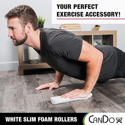 CanDo Slim White PE Foam Rollers for Exercise, Fitness, Muscle Restoration, Massage Therapy, Sport Recovery and Physical Therapy for Home, Clinics, Professional Therapy 3" x 36" Half-Round