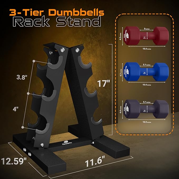 Neoprene Workout Dumbbells - Non Slip, Anti Roll Exercise & Fitness Dumbbells set with Rack Combo - Ideal for Home and Gyms training