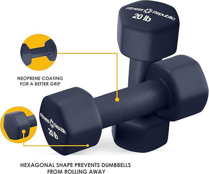 Neoprene Dumbbell Set of 2, Non-Slip, Hex Shape, Free Weights Set for Muscle Toning, Strength Building, Weight Loss - Portable Weights for Home Gym Hand Weight