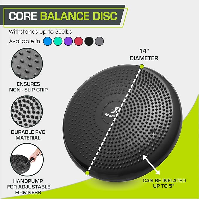 ProsourceFit Core Balance Disc Trainer, 14” Diameter with Pump for Improving Posture, Fitness, Stability