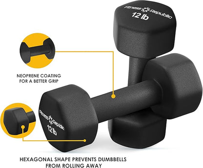 Neoprene Dumbbell Set of 2, Non-Slip, Hex Shape, Free Weights Set for Muscle Toning, Strength Building, Weight Loss - Portable Weights for Home Gym Hand Weight