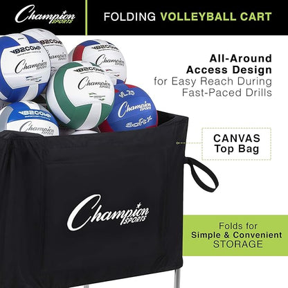 Champion Sports Volleyball Cart with Wheels, Premium Volleyball Equipment and Accessories