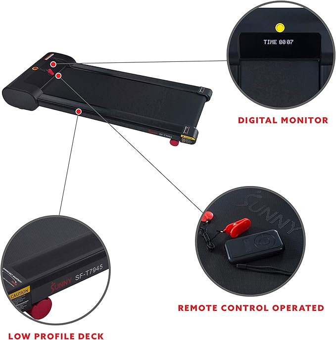 Sunny Health & Fitness Slim Under Desk Walking Compact Treadpad Treadmill with Remote Control, LCD Display, Optional SunnyFit App Enhanced Bluetooth Connectivity