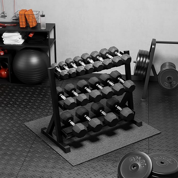 Premium Rubber Coated Hex Dumbbell Weight Set with Rack, Multiple Packages,450lbs(9 pair) for Home Gym, Coated Hand Weights for Strength Training, Workouts