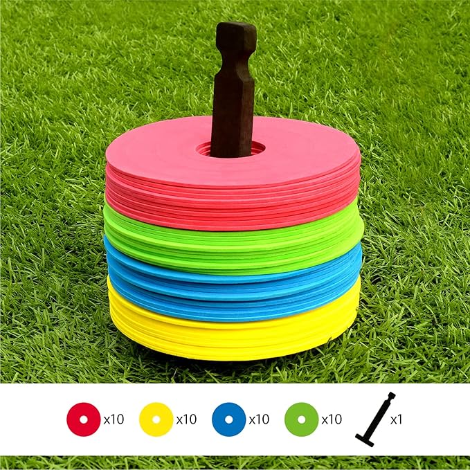 Pro Disc Cones Agility Training Markers,40 Pack,Flat Field Cones Floor Dots for Football, Basketball, Agility Soccer Cones,Field Cone Markers,Agility Round Field Marker Cones