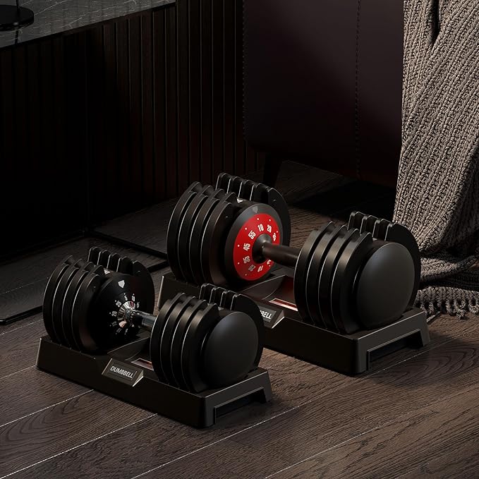 SogesPower 25LB/55LB 5 in 1 Adjustable Dumbbells Set 5LB to 25LB, Or 10LB to 55LB Adjustable