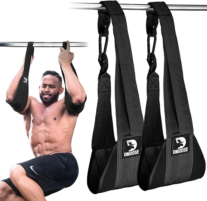 DMoose Fitness Hanging Ab Straps for Pull Up Bar & Core Strength Training - Thick Padded Arm Strap for Ab Swing with 2 Rust-Resistant Carabiners - Pull Up Straps for Ab Workouts at Home and Gym (Pair)