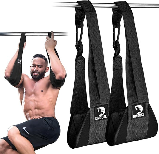 DMoose Fitness Hanging Ab Straps for Pull Up Bar & Core Strength Training - Thick Padded Arm Strap for Ab Swing with 2 Rust-Resistant Carabiners - Pull Up Straps for Ab Workouts at Home and Gym (Pair)