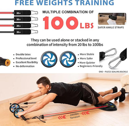 LALAHIGH Portable Home Gym System for Men and Women:Push Up Board, Pilates Bar & 20 Fitness Accessories with Resistance Bands and Ab Roller Wheel-Professional Strength Training Exercise