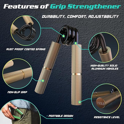 Grip Strength Trainer Set, Metal Hand Gripper, No Slip Grip Trainers, Hand Grip Strengthener for Enhanced Grip, Grip and Forearm Strengthener for Training and Exercise