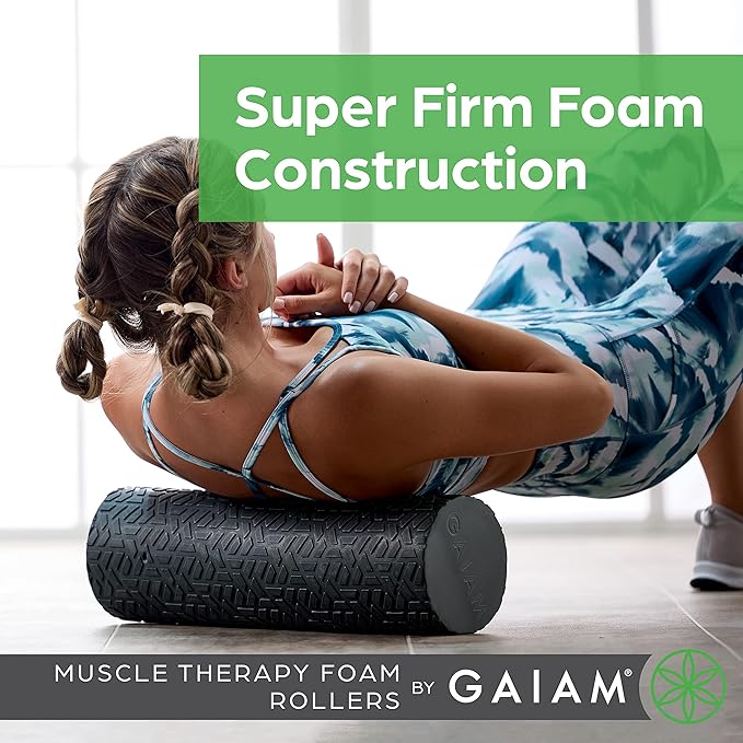 Gaiam Restore Foam Roller for Muscle Massage - Deep Tissue Muscle Massager for Sore Muscles & Stimulation - Total Body Pain Relief, Back, Neck, Foot, Calf, Leg, Arm (18 Inch and 36 Inch)