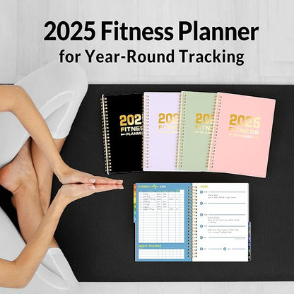 2025 Fitness Workout Journal Planner for Women & Men, from JAN 2025 - DEC 2025 Exercise Planner, 6.4" x 8.3" Fitness Tracker Journal Essentials for Goals, Tracking, Gifts with PVC Plastic Cover, Black