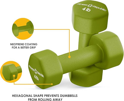 Neoprene Dumbbell Set of 2, Non-Slip, Hex Shape, Free Weights Set for Muscle Toning, Strength Building, Weight Loss - Portable Weights for Home Gym Hand Weight