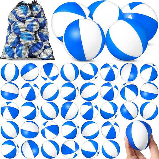 Hungdao 50 Pcs Beach Stress Balls 2.5 Inch Mini Beach Ball Stress Ball Relief Stress Ball Swimming Pool Game Toy Foam Sports Ball with Storage Bag for School Carnival Reward Birthday Party