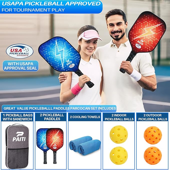 Pickleball Paddles, USAPA Approved Reinforced 13mm Thick Core Fiberglass Surface Pickleball Set with Pickleball Rackets,pickleball paddles set of 2, Pickle Ball Paddle Set tennis gifts for Men Women