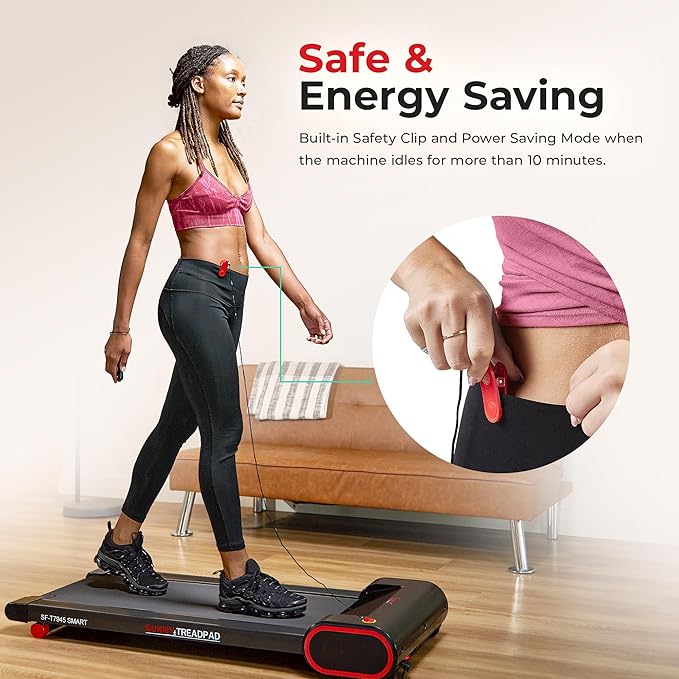 Sunny Health & Fitness Slim Under Desk Walking Compact Treadpad Treadmill with Remote Control, LCD Display, Optional SunnyFit App Enhanced Bluetooth Connectivity