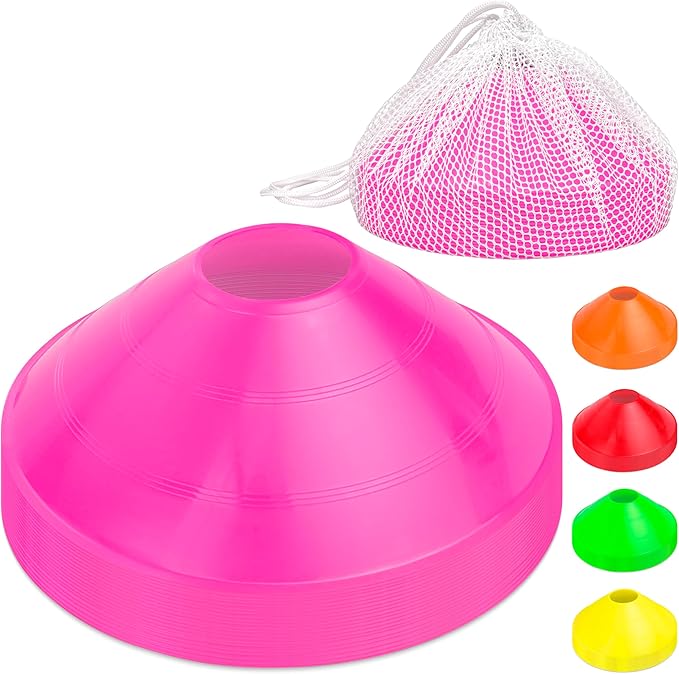 GoSports Premium Sports Cones for Agility Training and Drills - 20 Pack with Tote - Orange, Green, Pink, Yellow, or Red