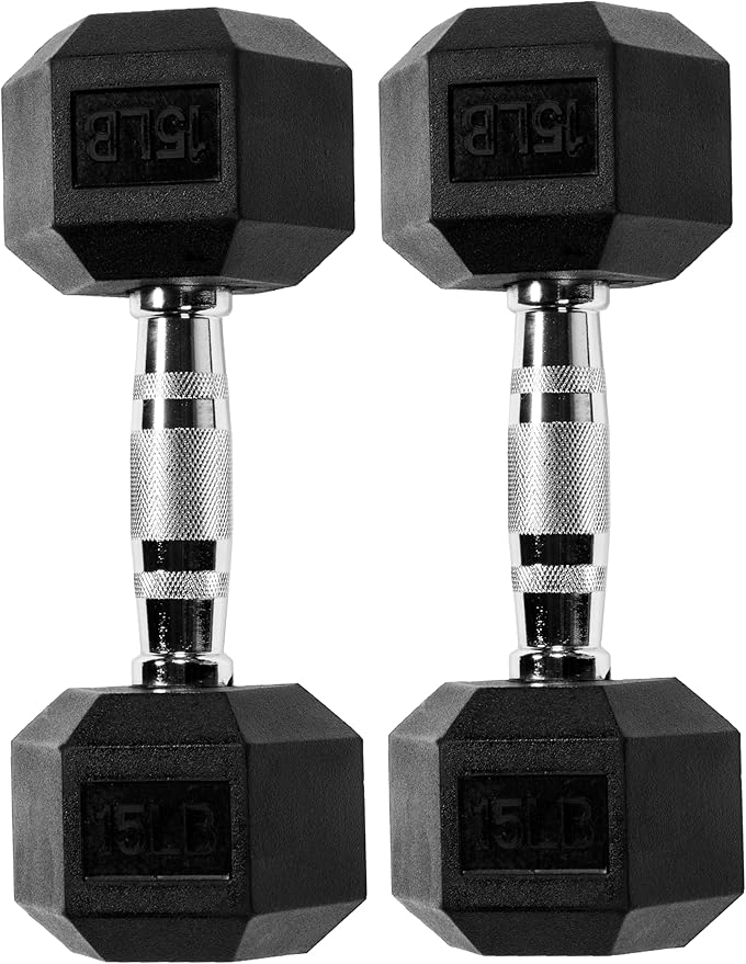 Signature Fitness Premium Rubber Encased Hex Dumbbell, Pairs