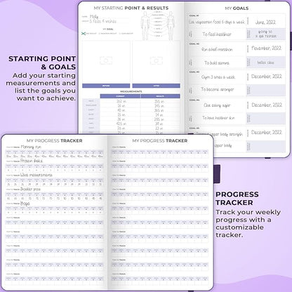 Clever Fox Fitness & Food Journal – Nutrition & Workout Planner for Women & Men – Diet & Gym Exercise Log Book with Calendars, Diet & Training Trackers - Undated, A5 Size, Hardcover (Purple)