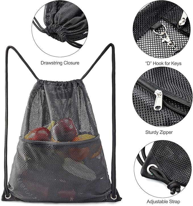 COVAX Heavy Duty Mesh Drawstring Bag, Sport Equipment Storage Bag for Beach, Swimming