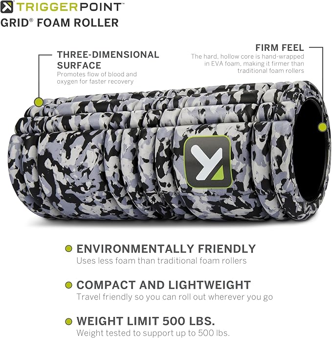 TRIGGERPOINT Grid Foam Roller - Multi-Density Exterior, Rigid Core - Trusted by Therapists and Athletes - Standard Density, Includes Online Instructional Videos, 33cm, Grey Camo