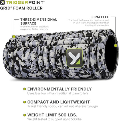 TRIGGERPOINT Grid Foam Roller - Multi-Density Exterior, Rigid Core - Trusted by Therapists and Athletes - Standard Density, Includes Online Instructional Videos, 33cm, Grey Camo