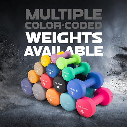 Yes4All Neoprene Coated Dumbbell Hand Weight Sets of 2 - Multiple Weight Options with 15 Colors, Anti-roll, Anti-Slip, Hexagon Shape