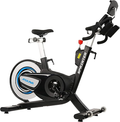 Sunny Health & Fitness ASUNA 6100 Sprinter Cycle Exercise Bike - Magnetic Resistance Belt Rear Drive, 350 lb Max Weight with RPM Cadence Sensor, Dual Foot Cage/Clipless (SPD) Pedals