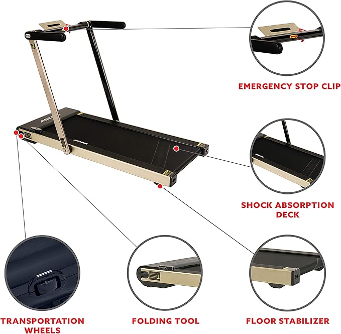 Sunny Health & Fitness ASUNA Slim Flat Folding Treadmill, Motorized with Low Profile, Speakers & Space Saving - 8730